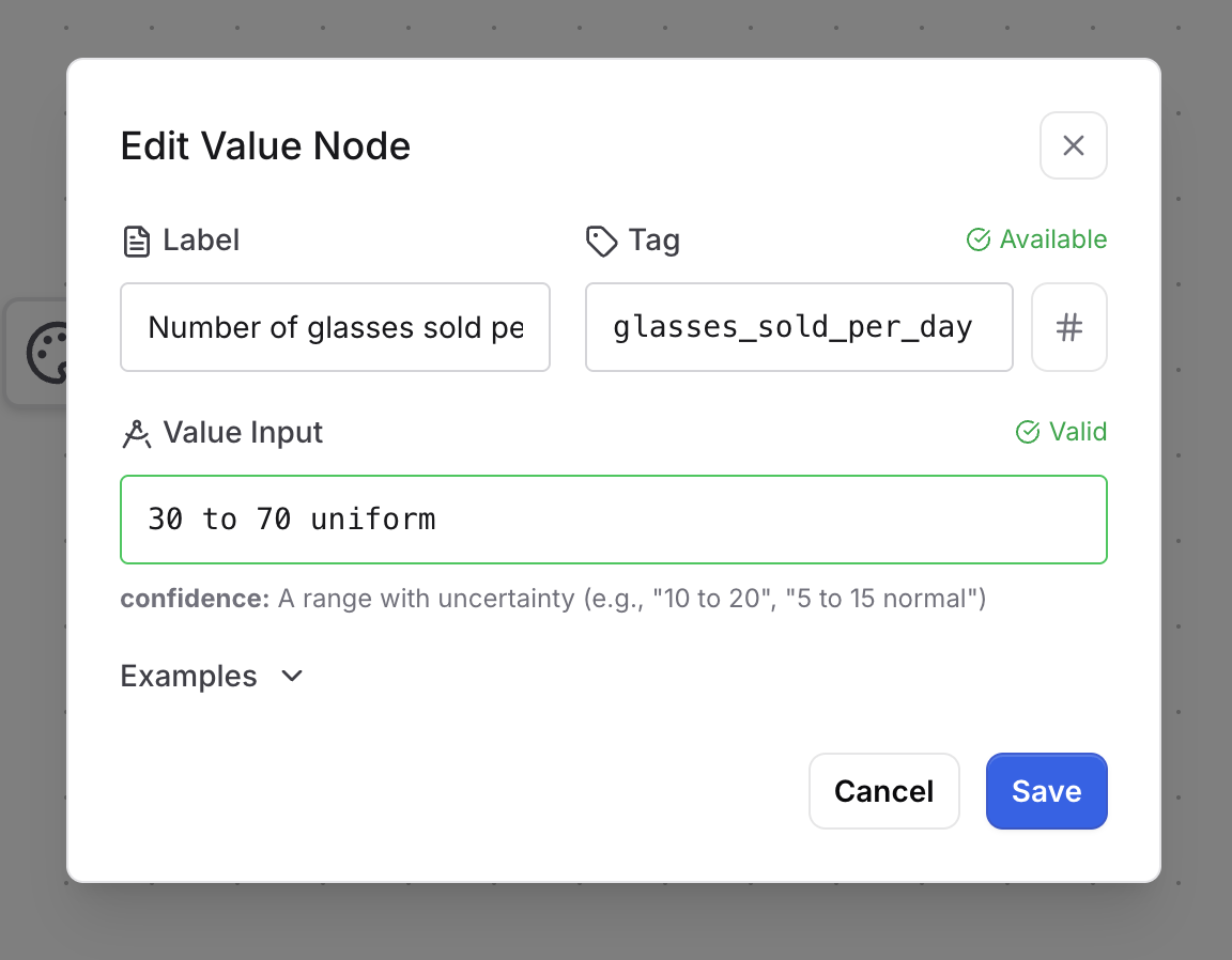 Confidence interval modal dialog