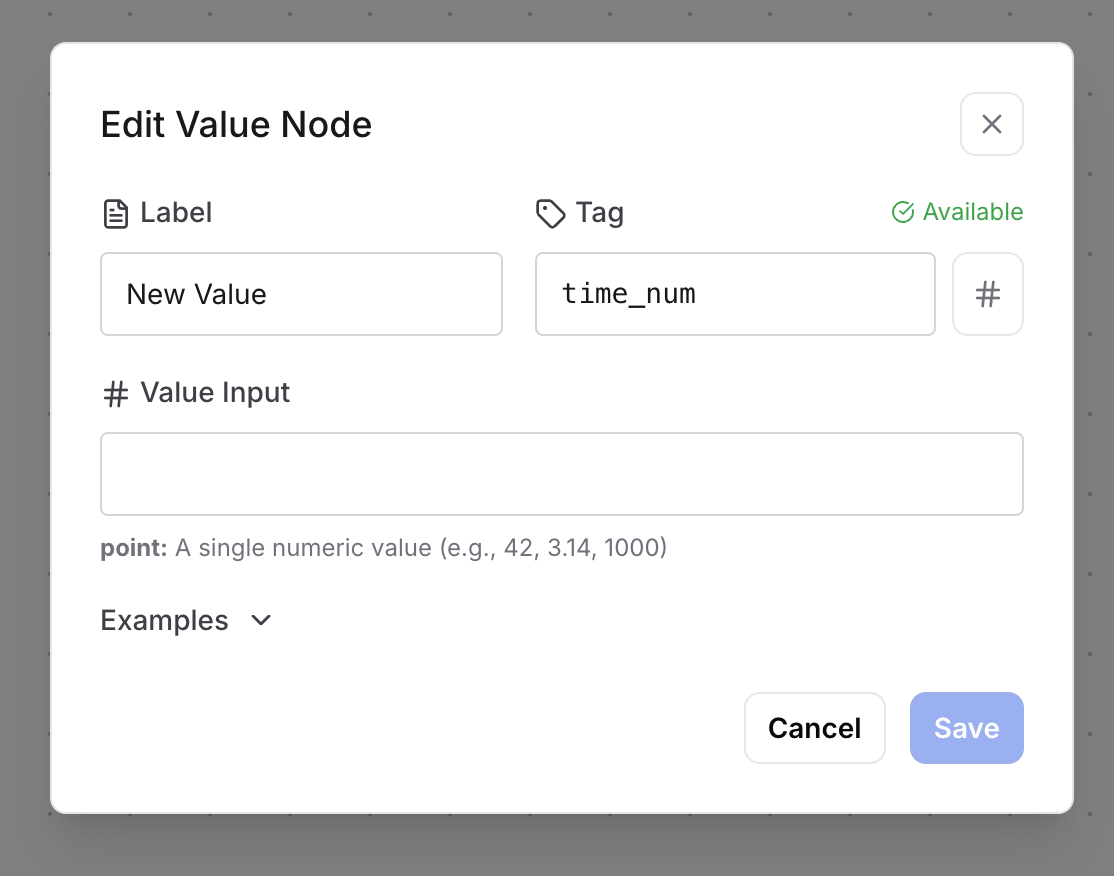 Edit value node modal dialog